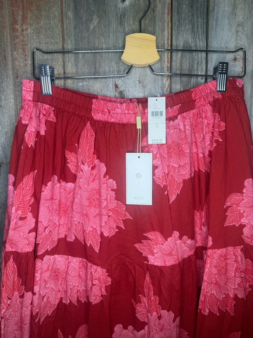 NWT Mille Anthropologie Paola Ruffle Maxi Skirt in Red Floral size Small - Picture 4 of 13